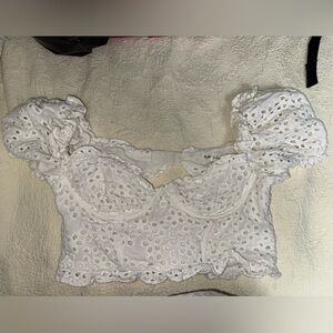 For Love And Lemons White Eyelet Crop Top